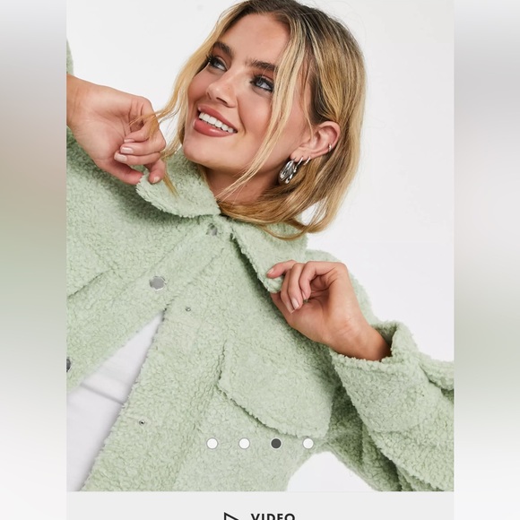 Monki Hazel Fluffy Shacket in Light Sage Green - LIKE NEW - Picture 4 of 7